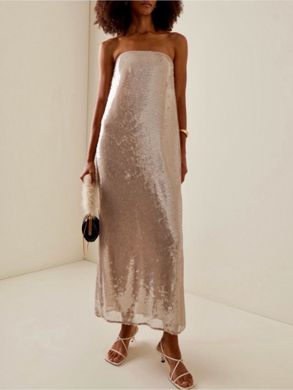 STAUD Casey Women’s Ivory Strapless Sequined Maxi Dress Evening Gown Size 6 NEW - Picture 10 of 16
